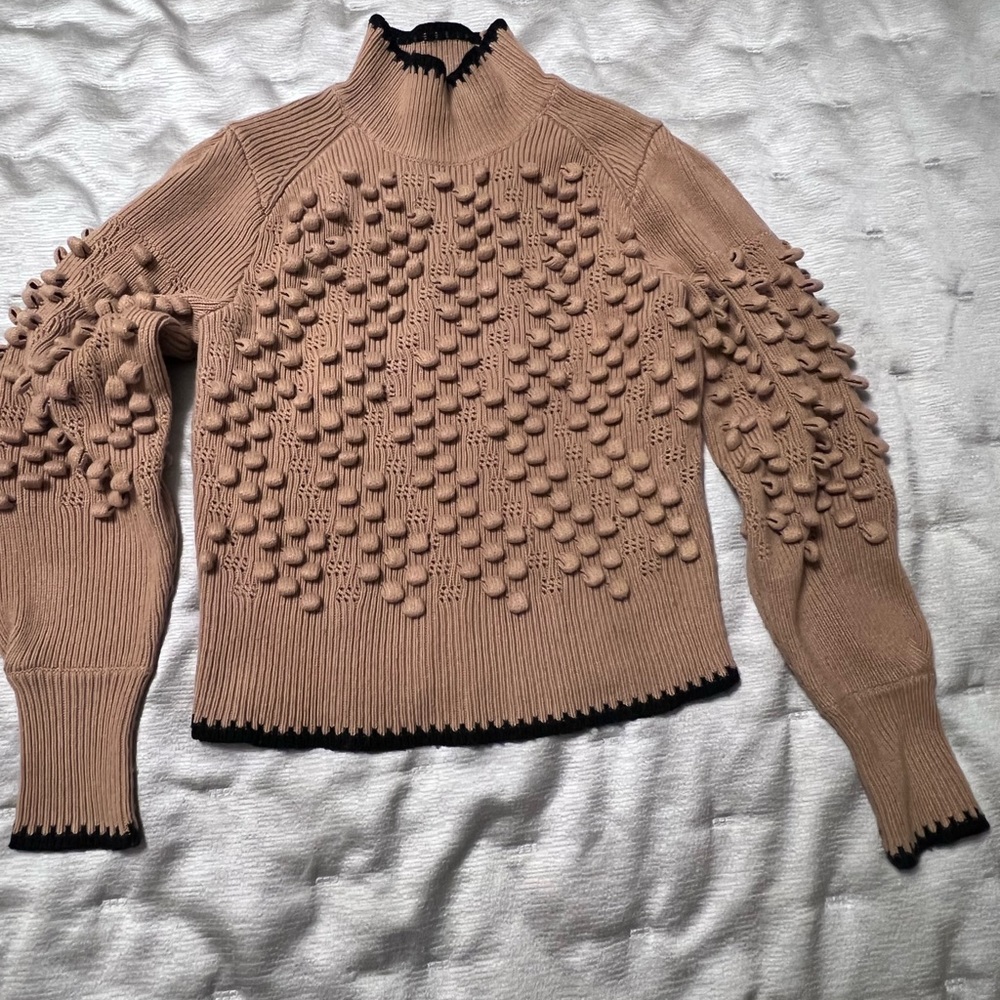 BCBGMaxAzira 3D knit camel color with black trim, size M